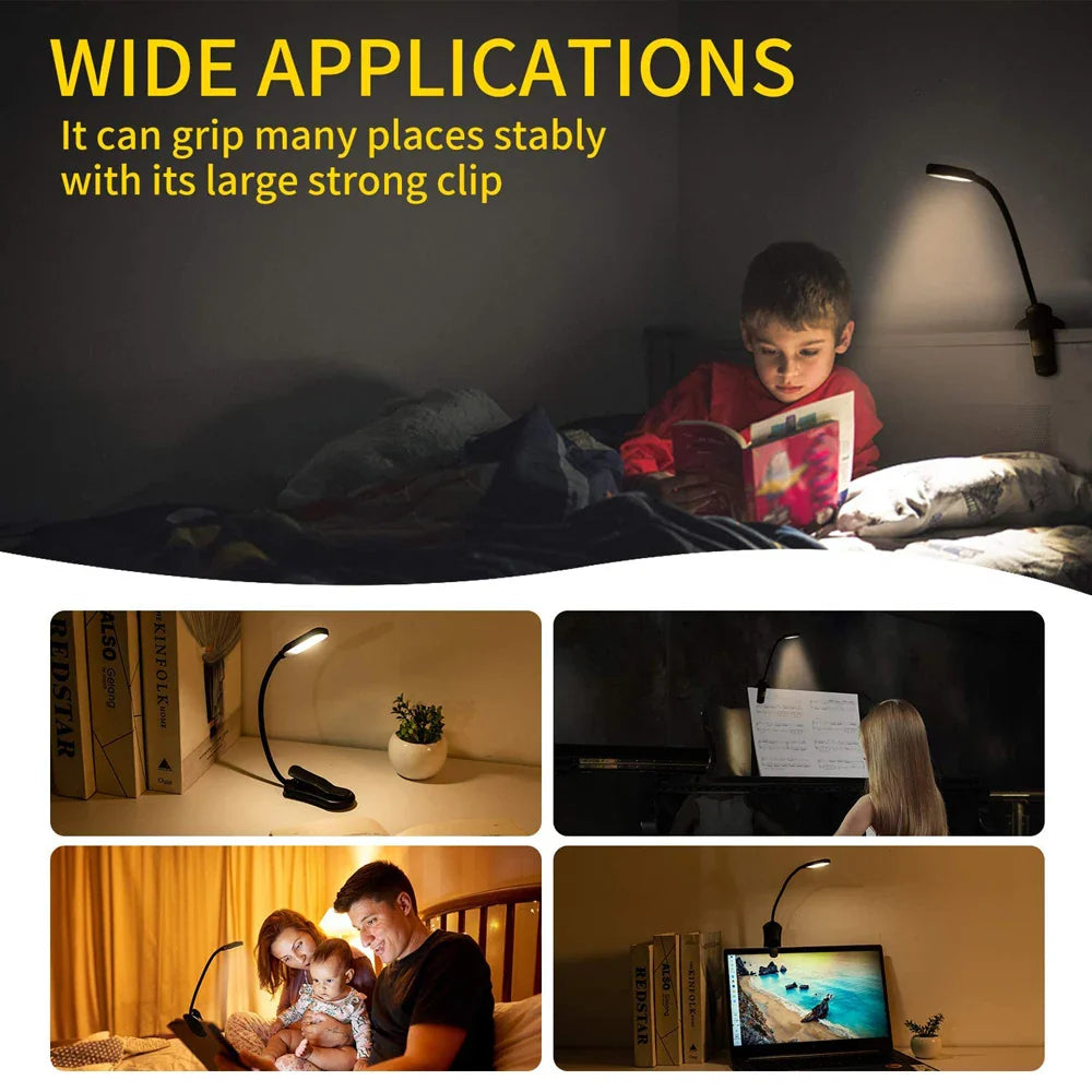 7 LED Book Light USB Rechargeable Reading Light 3-Level Warm Cool White Daylight Portable Flexible Easy Clip Night Reading Lamp