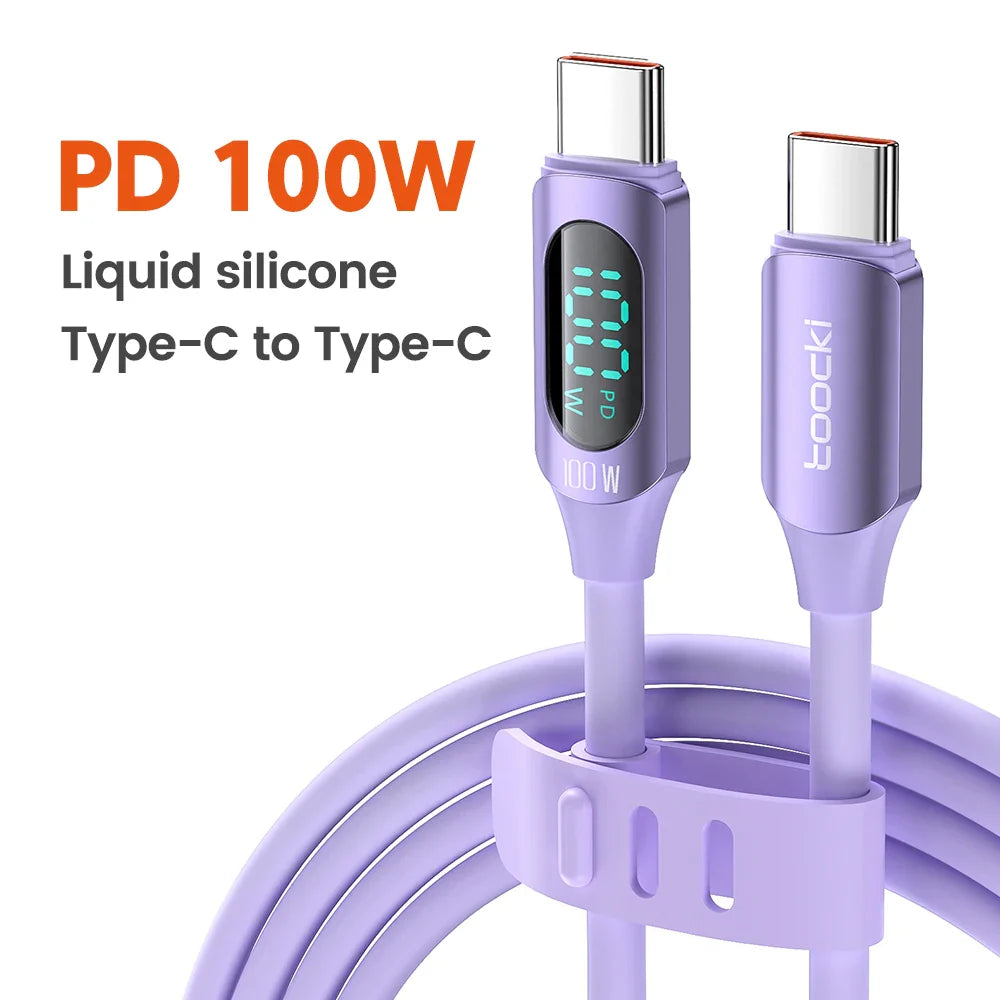 Toocki Silicone USB Type C to USB C Cable PD 100W Fast Charge  for Macbook Samsung Huawei Xiaomi Type C to Type C Cable Display
