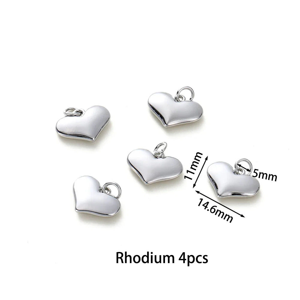 4pcs/lot 14K 18K Gold Plated Heart Charm with Jump Ring Necklace Making Supplies Solid Love Pendant For DIY Jewelry Accessories