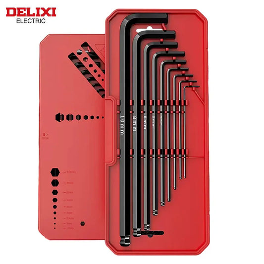 DELIXI ELECTRIC Allen Key Set,Allen Hex WrenchScrewdriverBox-packed Set,SleevUniversal Torque Long Metric,for VehicleMaintenance