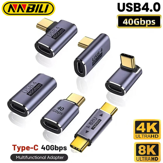 NNBILI USB Type-C Adapter For Macbook 90 Degree Quick Charge Converter Male To Female 100W 5A 40gbps PD Data Transfer 8K60HZ  