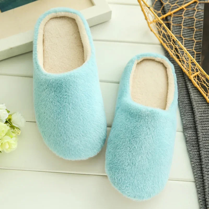 Women Winter Home Fur Slippers Cartoon Cat Non-Slip Soft Warm House Indoor Bedroom Men Couples Boys Girl Memory Foam Floor Shoes