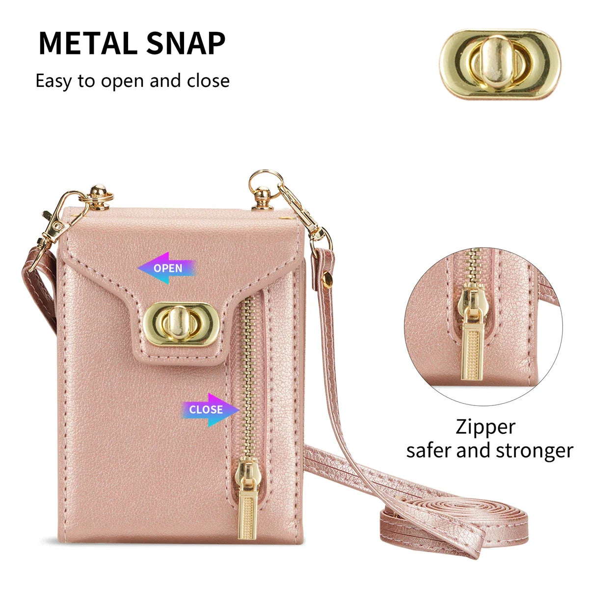 Zipper Wallet Crossbody Phone Case for Samsung Galaxy Z Flip 6 5 4 3 Flip6 Flip5 Flip4 Flip3 5G with Card Holder Leather Cover