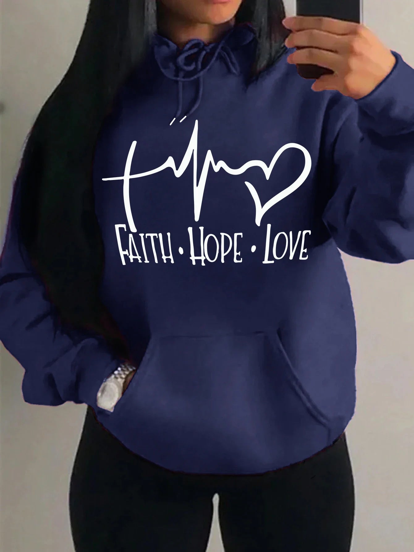 Faith Hope Love Letter Graphic Women Hoody Street Casual Loose Sweatshirt Autumn Fleece Hooded Hip Hop O-Neck Clothing Female