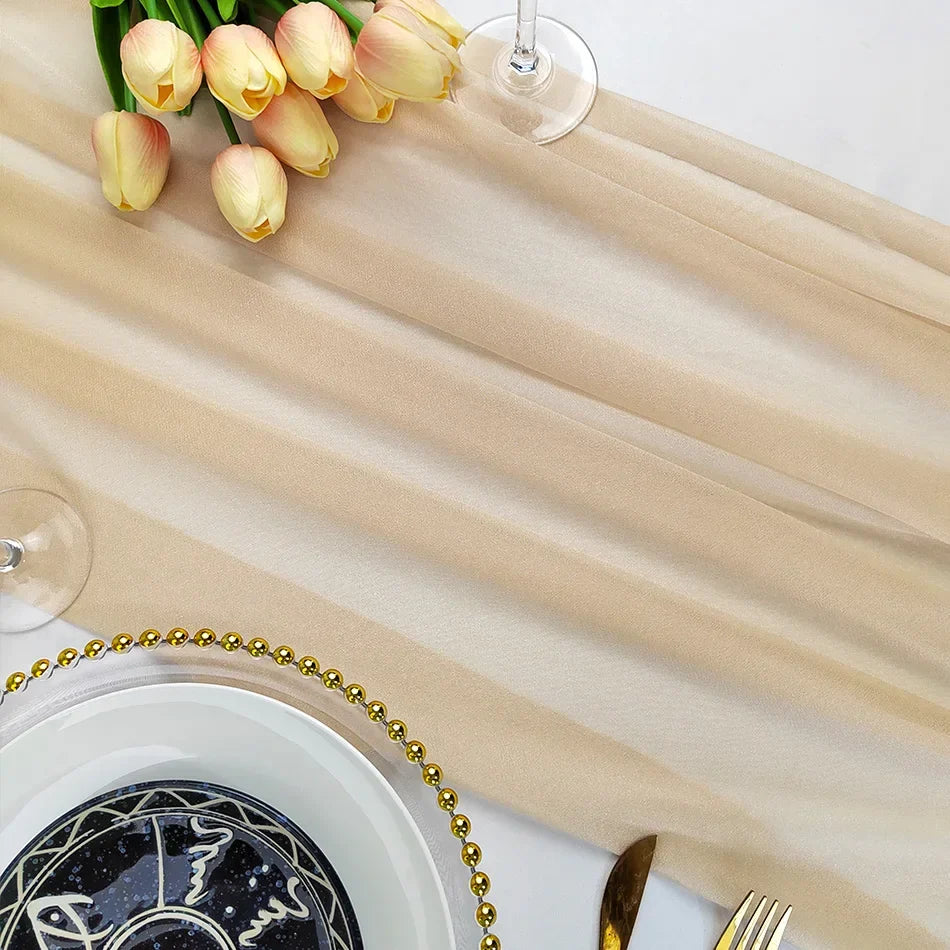 Chiffon Table Runner Sheer Fabric Silk for Boho Sheer Fabric Wedding Arch Overlay Draping Decoration Birthday Party Table Decor