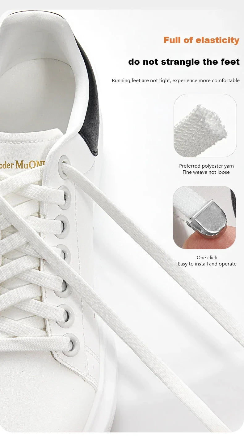 Flat Elastic Shoe Laces Sneakers No Tie Shoelaces for Shoes Tennis Quick Shoelace Clips Without Ties Shoe Accessories Kids Adult