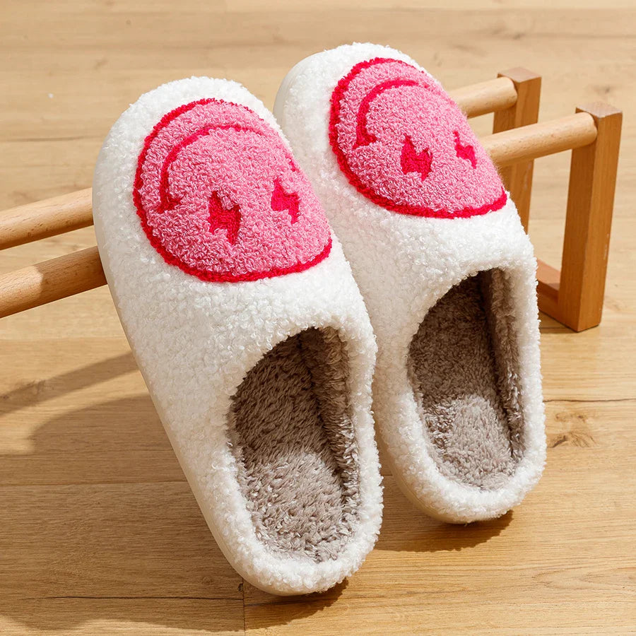 Women Slippers Cute Lightning Smile Face House Funny Ladies Casual Footwear Winter Indoor Shoes Fluffy Smiling Slides for Home