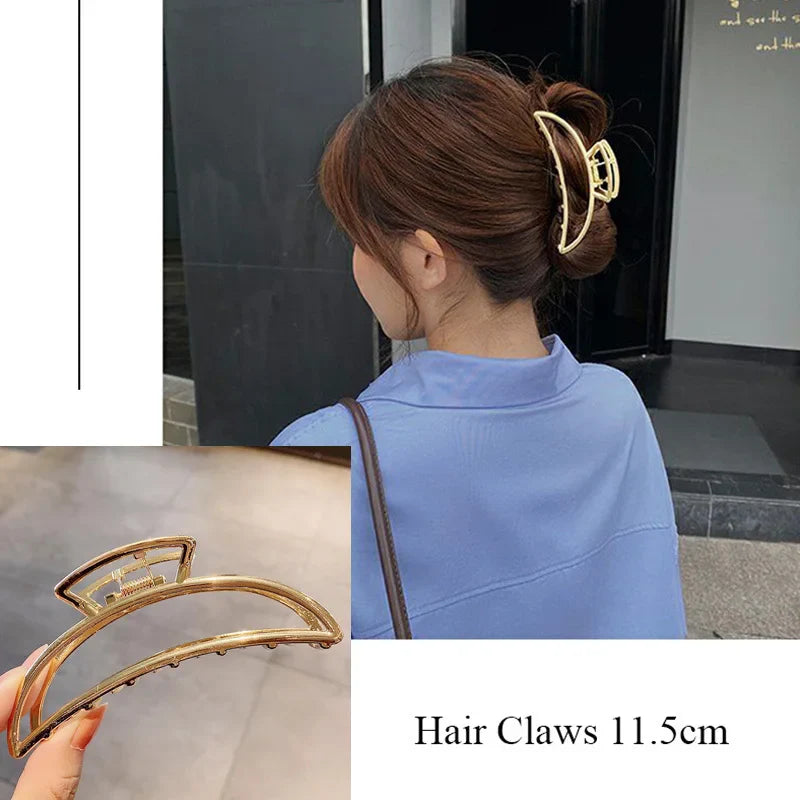 Fashion Metal Hair Claw For Women Gold Silver Color Cross Crab Hair Clip Korean Elegant Geometric Hairpin Girl Hair Accessories