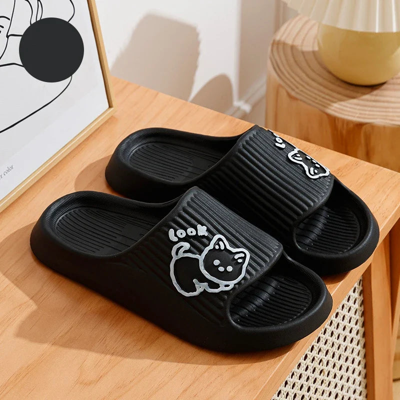 Summer Women's Slippers Fashion Indoor Soft Sole Durable And Wear-resistant Cute Cartoon Cat Bathroom Home Shoes Couple