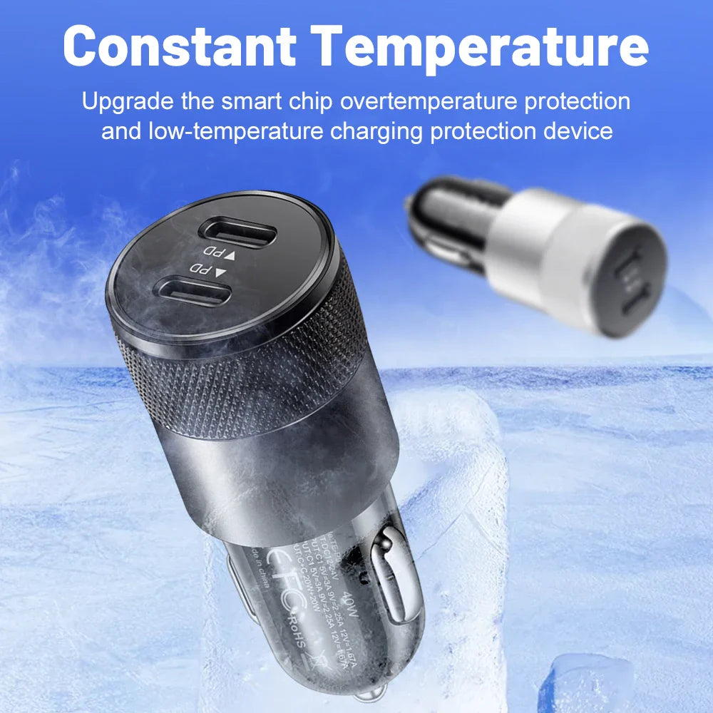 40W Dual PD Car Charger Adapter Fast Charging Type USB C Quick Charger in Car Mobile Phone for iPhone15 Pro Max Xiaomi 14 Huawei