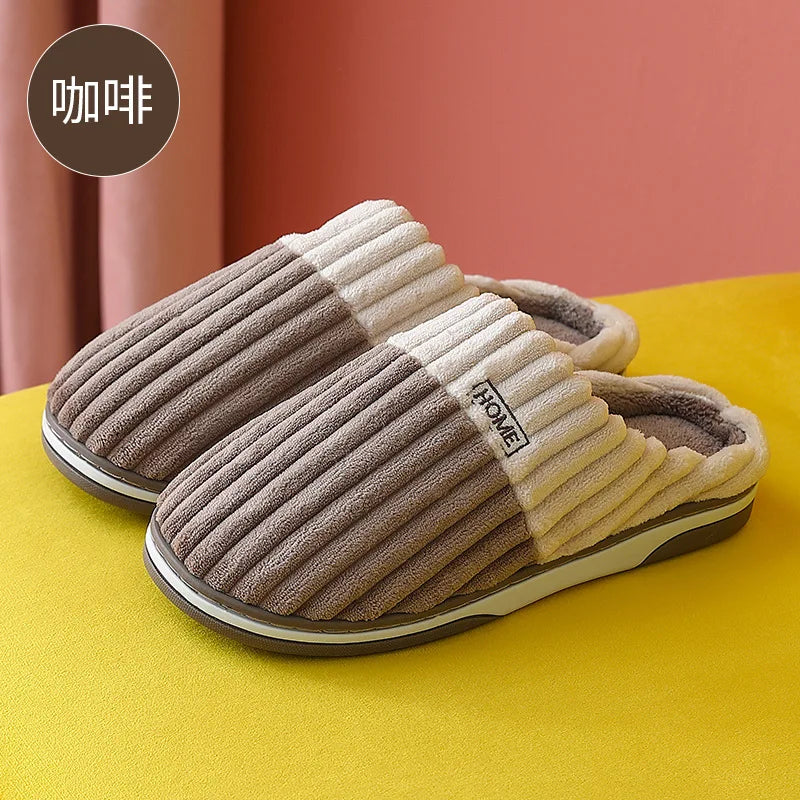Bebealy Men Shoes Fur Women Slippers Winter House Shoes For Women Indoor Plush Warm Women Shoes 2024 Casual Home Shoes For Men
