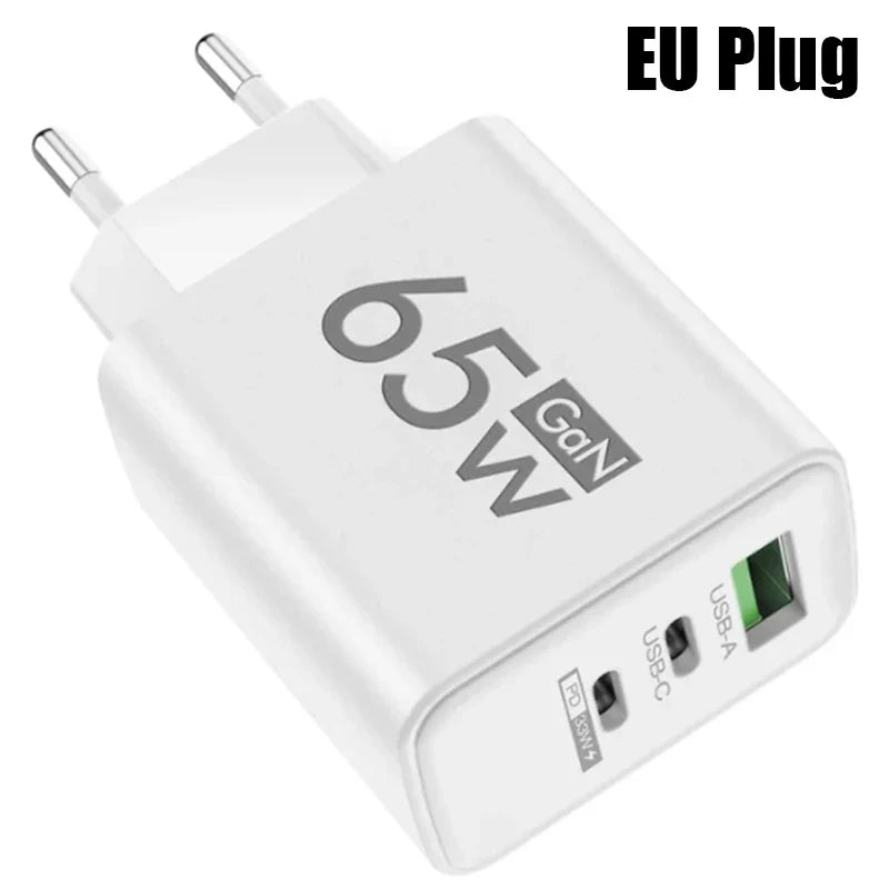 GaN Charger USB C PD Type C Quick Charge Mobile Phone Fast Charging Wall Adapter for iPhone 15 Xiaomi 14 Huawei 60 Portable