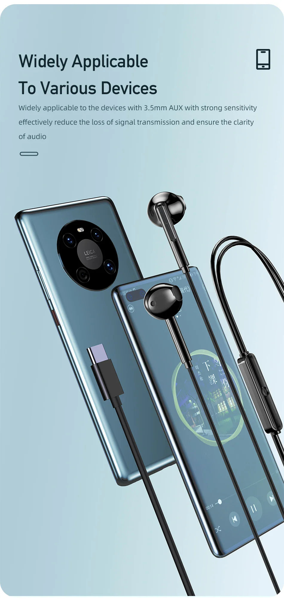 Awei PC-7T/PC-7 Wire-controlled Headset With Microphone Hands-free Calling Ergonomic Headphone Type-C Earphone For Smartphones