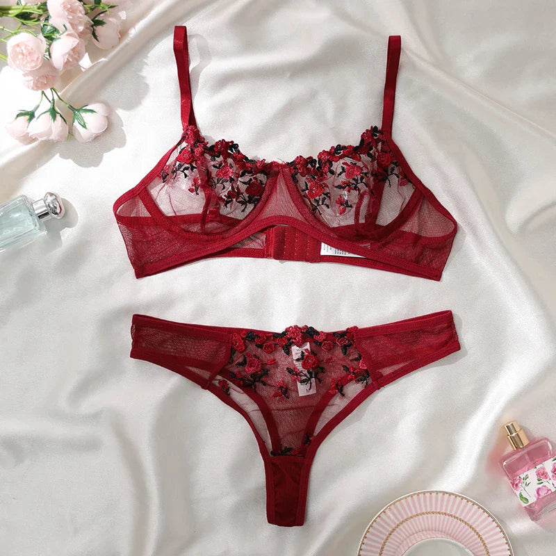 Sexy Lingerie Fancy Lace Eroticу Set Woman 2 Pieces Transparent Women's Underwear Embroidery Erotic Beautiful Bra And Panty Sets