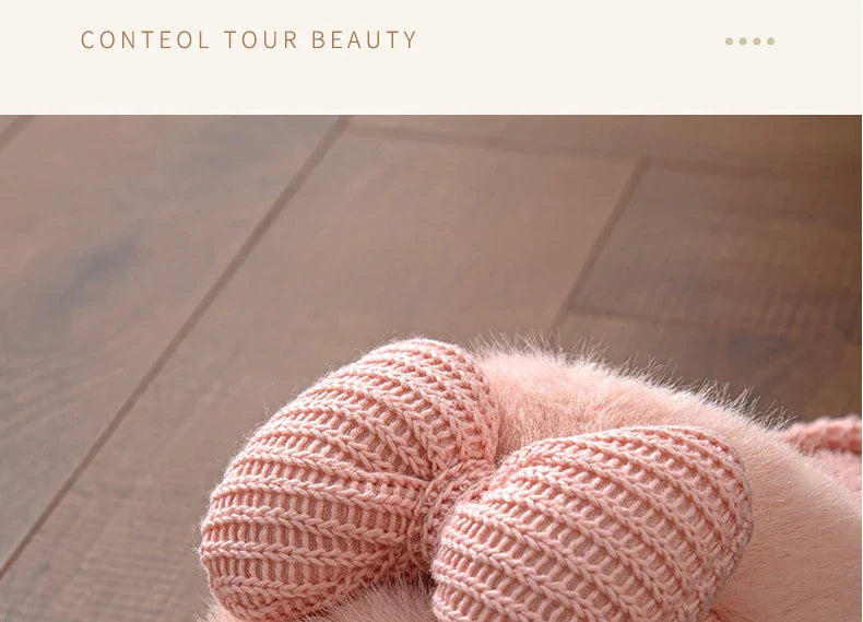 Women Fashion Plush Warm Bows Cotton Slippers Couple Winter New Thick Soft Sole Slides Men Indoor Floor Flat Home Non-slip Shoes