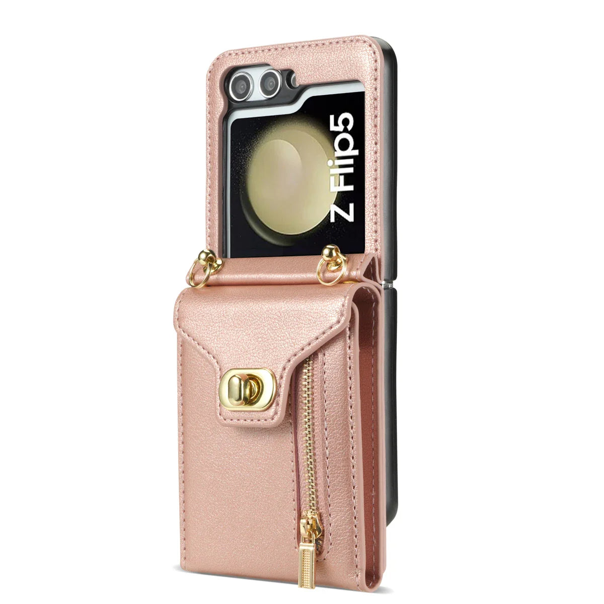 Zipper Wallet Crossbody Phone Case for Samsung Galaxy Z Flip 6 5 4 3 Flip6 Flip5 Flip4 Flip3 5G with Card Holder Leather Cover