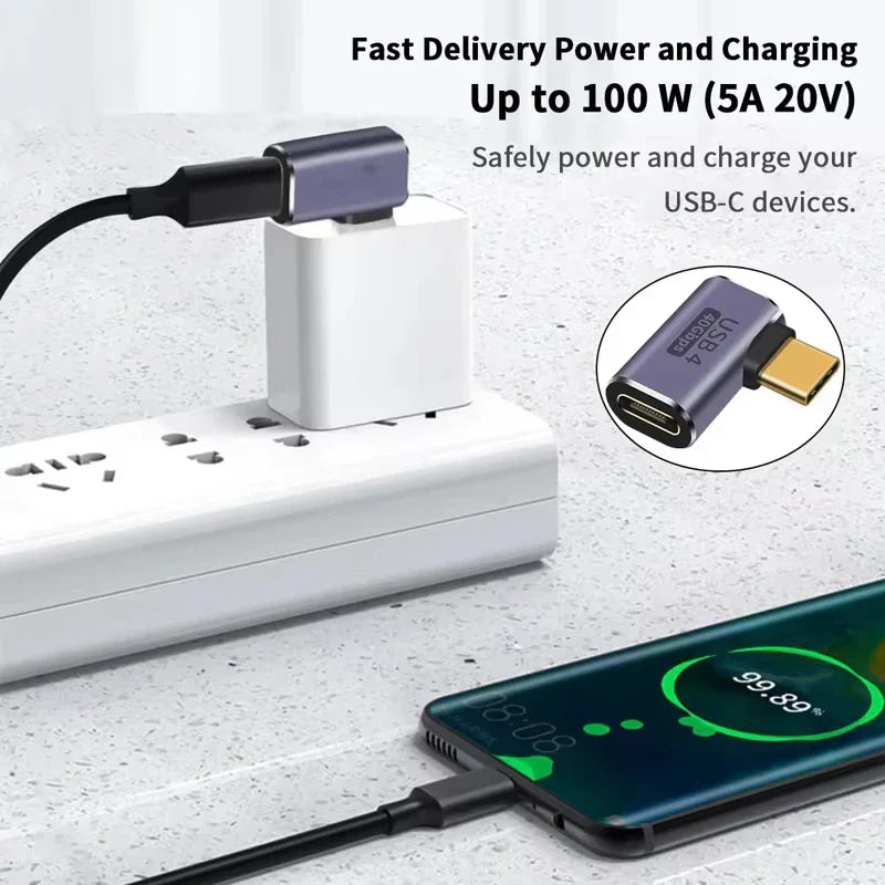 NNBILI USB Type-C Adapter For Macbook 90 Degree Quick Charge Converter Male To Female 100W 5A 40gbps PD Data Transfer 8K60HZ  