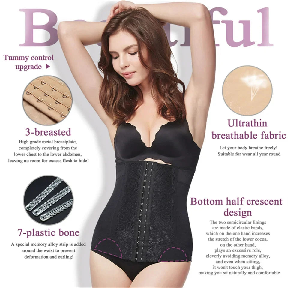 Mesh Embroidered Corset Body Shaper faja Waist Trainer Original Colombian Girdles For Women Belly Tightening Control Shapewear