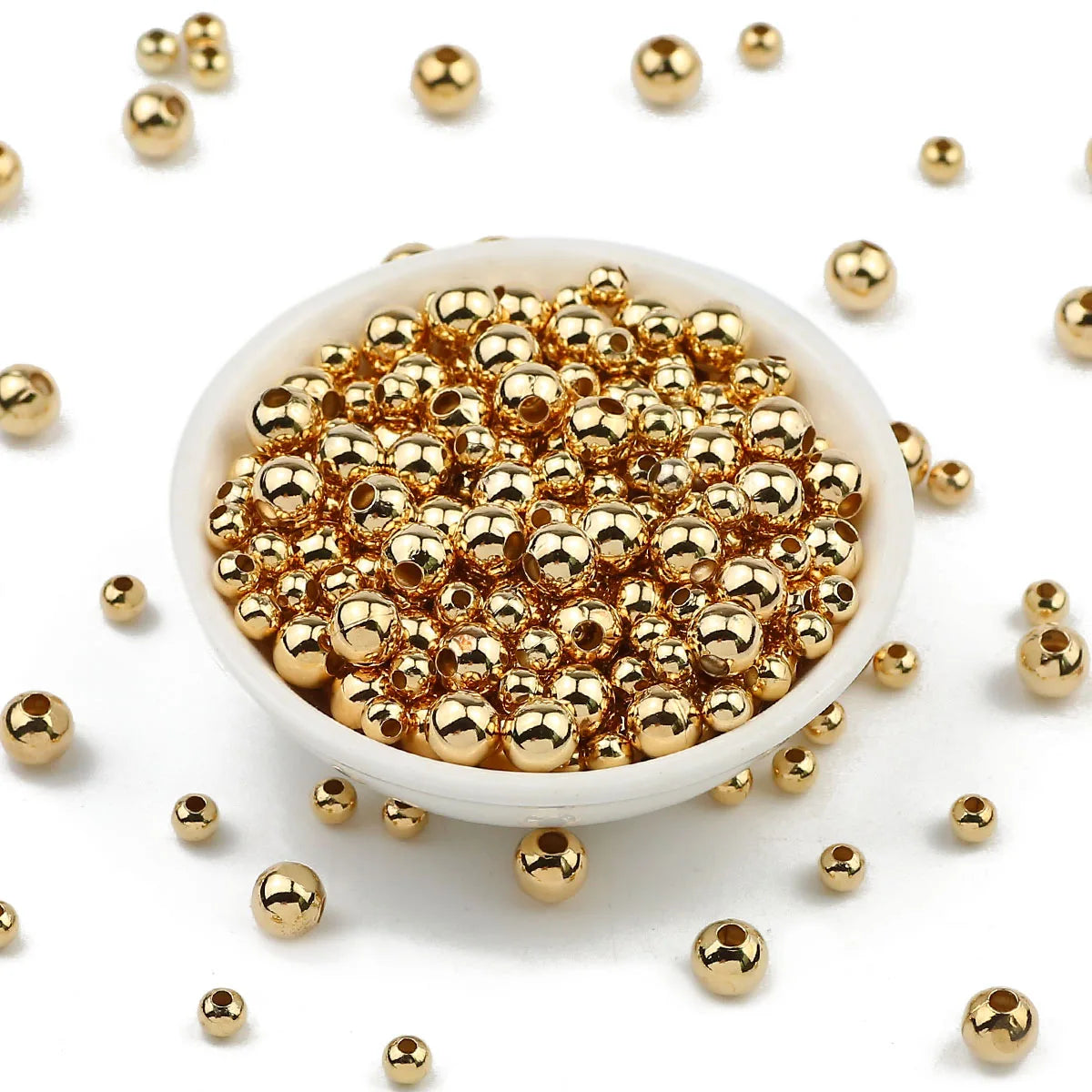 JHNBY Gold Plated Metal beads 2/3/4/5/6/8MM Round Iron Spacer Loose Beads For Jewelry Bracelets Necklace Making DIY Accessories