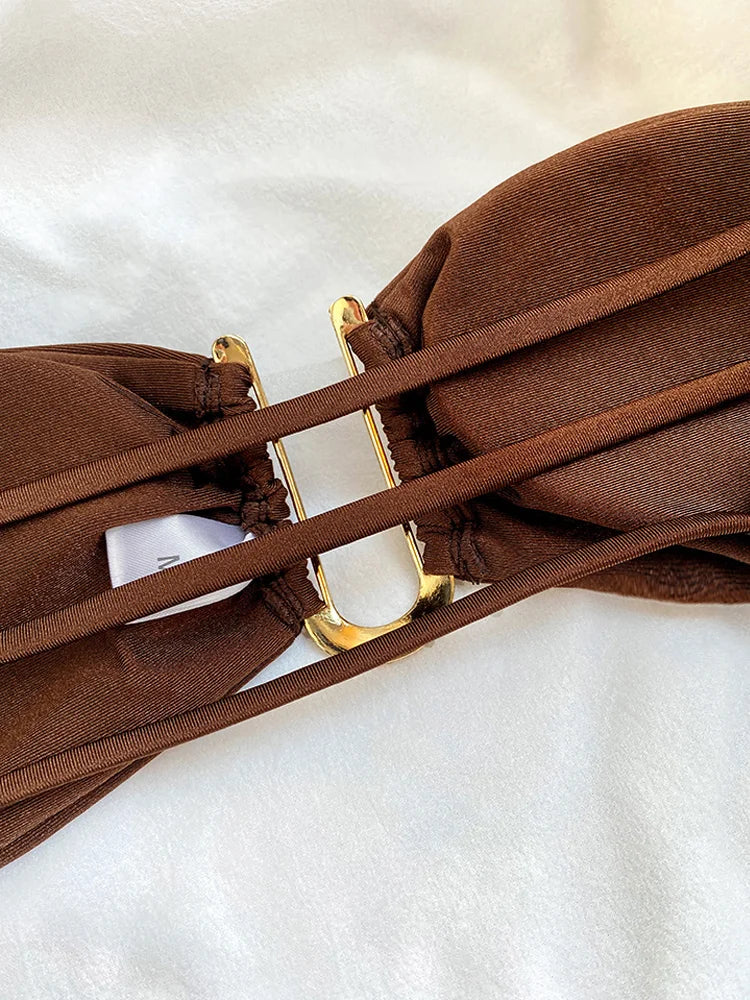 Solid Color Bikinis Push Up Swimwear Women Halter Bikini Set Shiny Swimsuit Push Up Bathing Suits Bandage Beachwear Thong