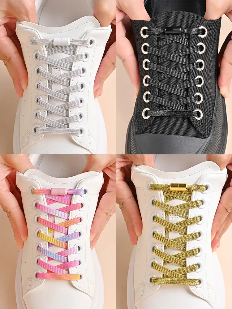 1Pair No Tie Shoe Laces Colorful Buckle Shoelaces Pearl Light Colorful Fashion Without Ties Elastic Laces Sneaker Kids Adult