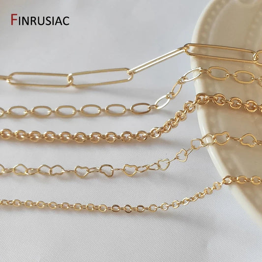 DIY Jewelry Making Chain 9 Types 14K Gold Plated Brass Metal Round Link Cable Chains For Needlework Diy Jewelry Accessories