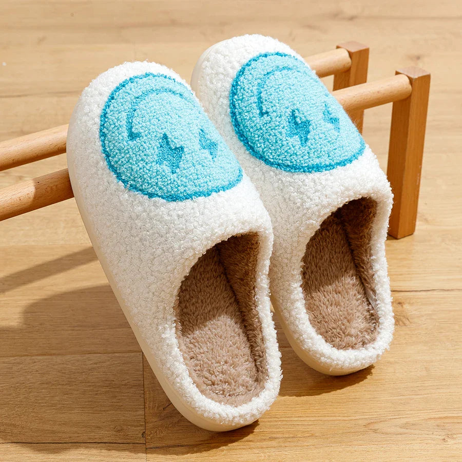 Women Slippers Cute Lightning Smile Face House Funny Ladies Casual Footwear Winter Indoor Shoes Fluffy Smiling Slides for Home