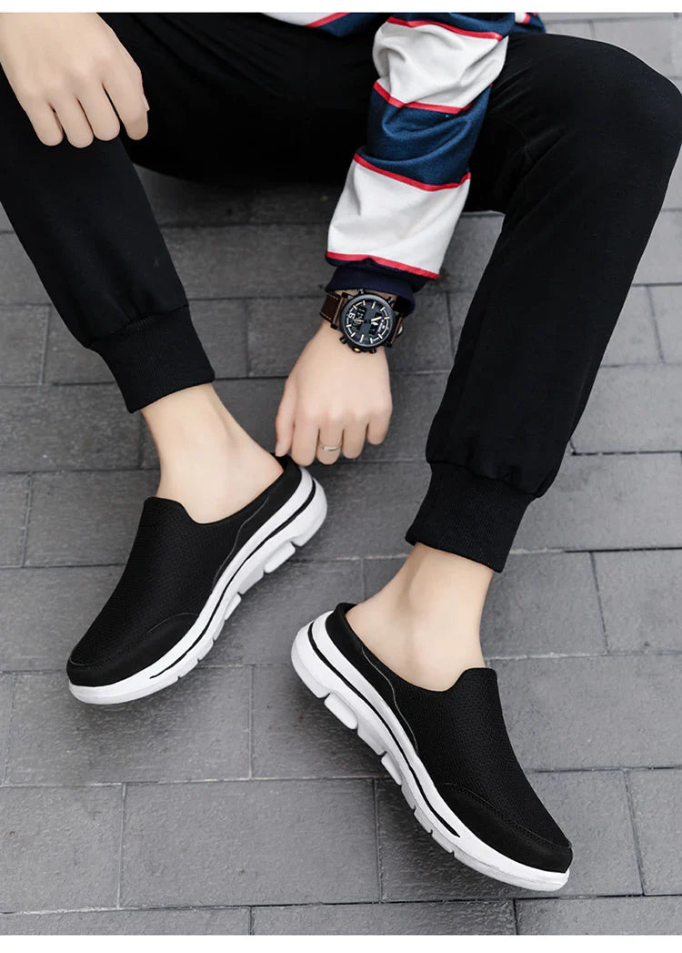 2024 Summer new breathable mesh shoes outdoor non-slip walking shoes comfortable sandals men half slippers casual loafers 35-48