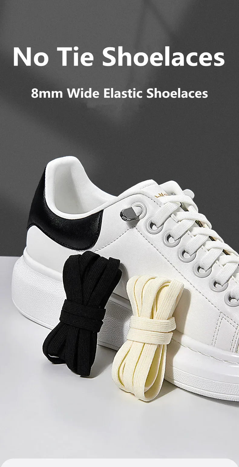 Flat Elastic Shoe Laces Sneakers No Tie Shoelaces for Shoes Tennis Quick Shoelace Clips Without Ties Shoe Accessories Kids Adult