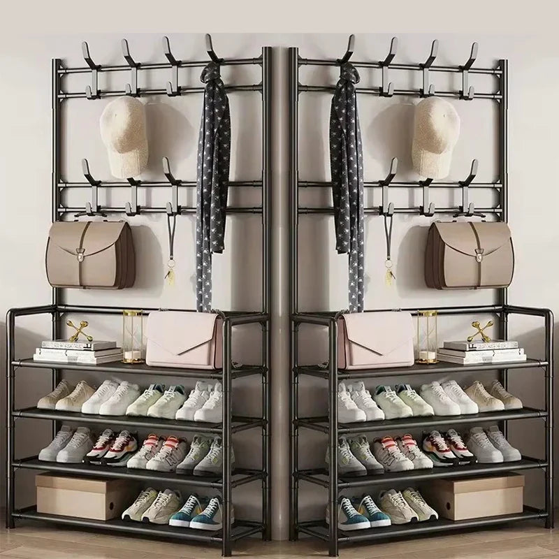 Clothes Hanger Multi-Layer Shoe Rack Doorway DIY Hat and Shoes Shelf Simple Floor-Standing Living Room Organizer Storage Racks