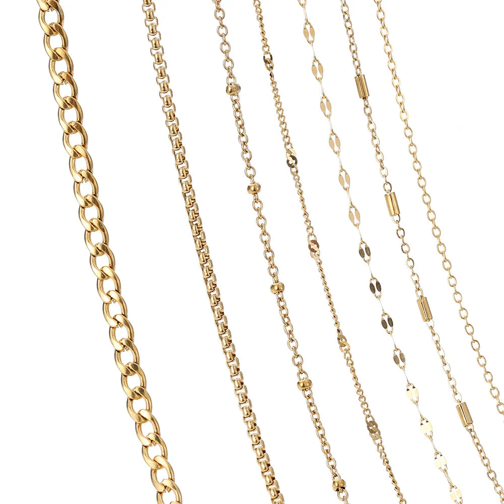 No Fade 2Meters Stainless Steel Chains Gold Color Lips Beads Beaded Chain for Jewelry Making DIY Necklace Bracelet Accessories