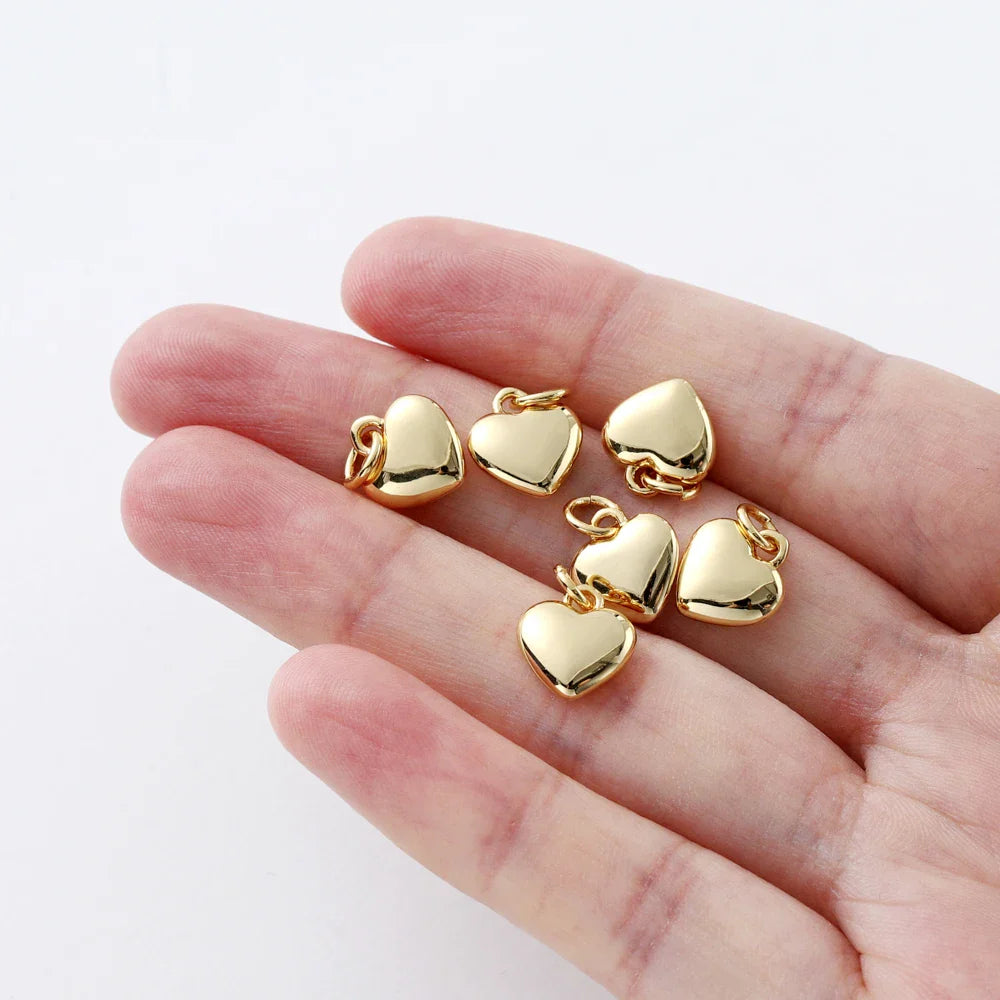 4pcs/lot 14K 18K Gold Plated Heart Charm with Jump Ring Necklace Making Supplies Solid Love Pendant For DIY Jewelry Accessories