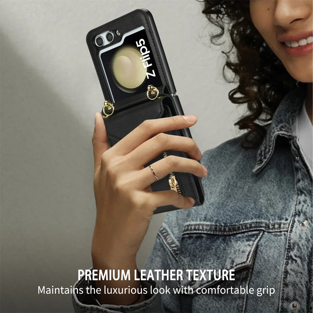 Zipper Wallet Crossbody Phone Case for Samsung Galaxy Z Flip 6 5 4 3 Flip6 Flip5 Flip4 Flip3 5G with Card Holder Leather Cover