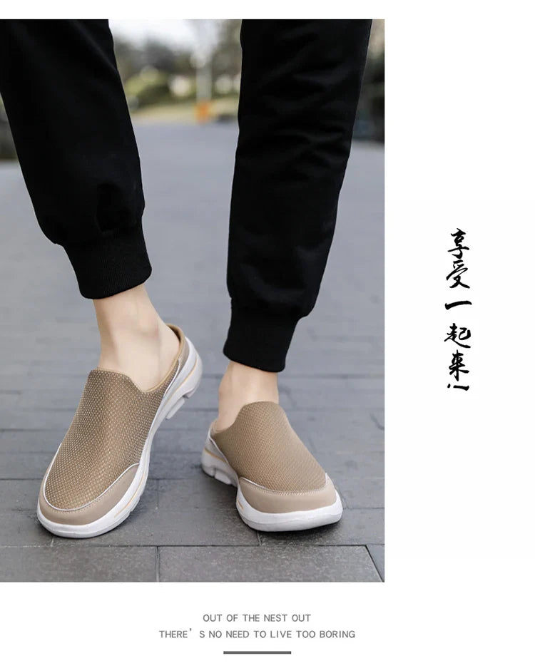 2024 Summer new breathable mesh shoes outdoor non-slip walking shoes comfortable sandals men half slippers casual loafers 35-48