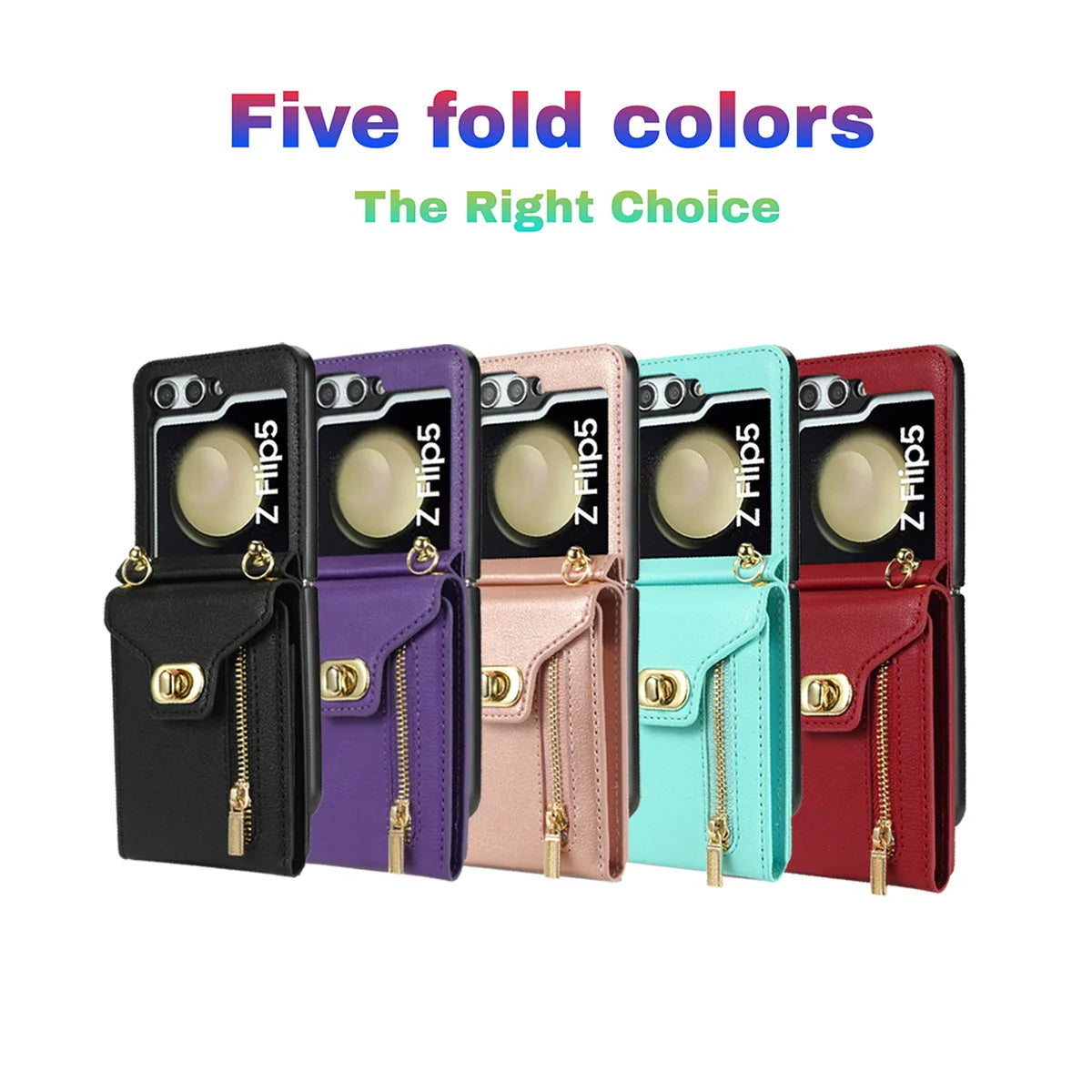 Zipper Wallet Crossbody Phone Case for Samsung Galaxy Z Flip 6 5 4 3 Flip6 Flip5 Flip4 Flip3 5G with Card Holder Leather Cover