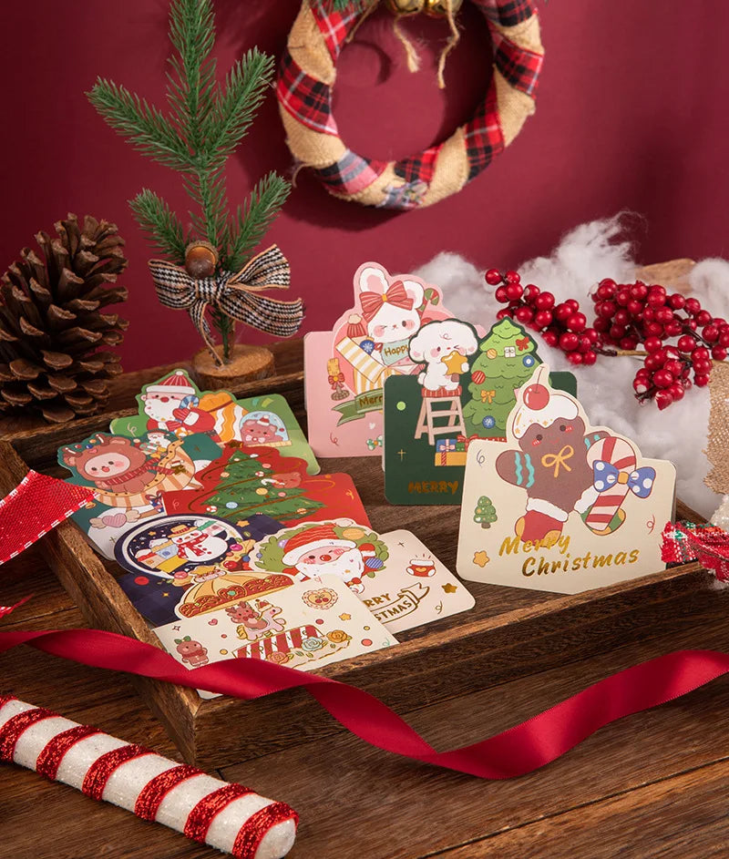 10pcs MIX Merry Christmas Greeting Card Santa Claus Snowman Custom Blank Cards Christmas Party Invitation Card New Year Gifts