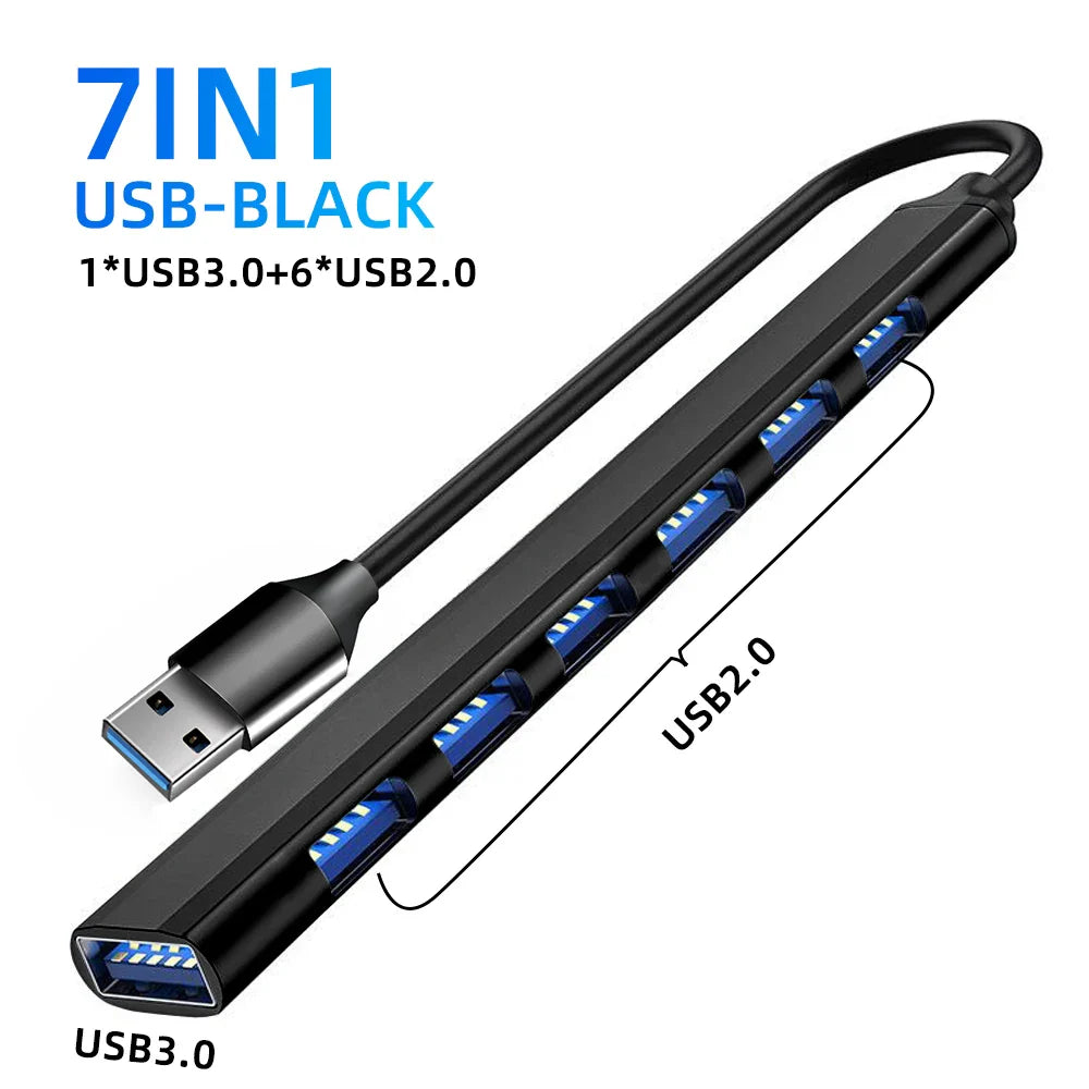 USB HUB Type C 3 0 USB-A Hub Splitter 7 Port USB3.0/2.0 With USB-C 5Gbps High Speed Data Transmission For PC Laptop Macbook