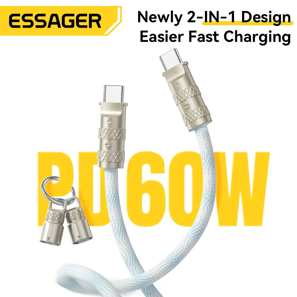 Essager 60W Type C To Type C Fast Charging Cable For iPhone 16 Xiaomi Huawei Lanyard Halter Neck Wrist Multifunctional Cable