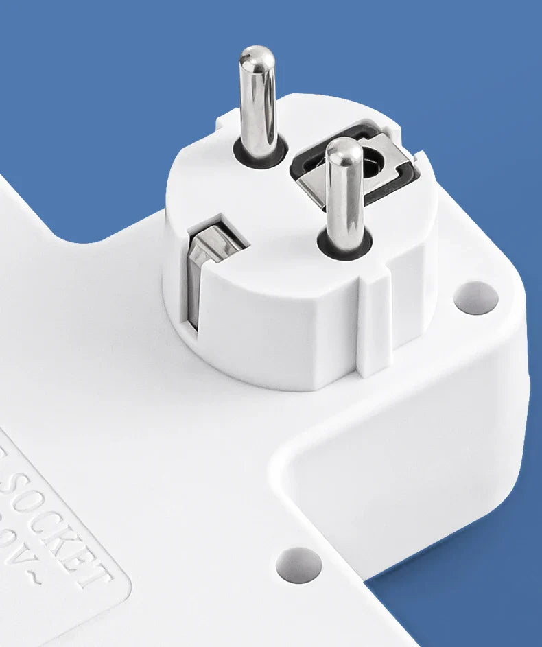 EU Plug Power Strip with 3 AC Outlets +2 USB Ports+ 1 Type C, 6-in-1 Plug Socket Adapter Wall Charger for Home Office