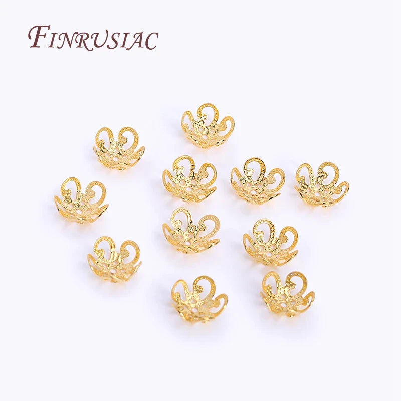 8/10MM 18K Gold Plated Brass Metal Hollow Beads Caps Flower Caps For Beads For DIY Beading Jewelry Making Supplies Wholesale