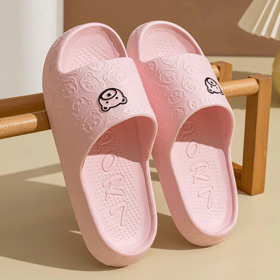 Summer Fashion Men's Slippers Printting Little Bear Sandals Indoor Bathroom Non-slip Soft Women Dormitory Casual Shoes Couple