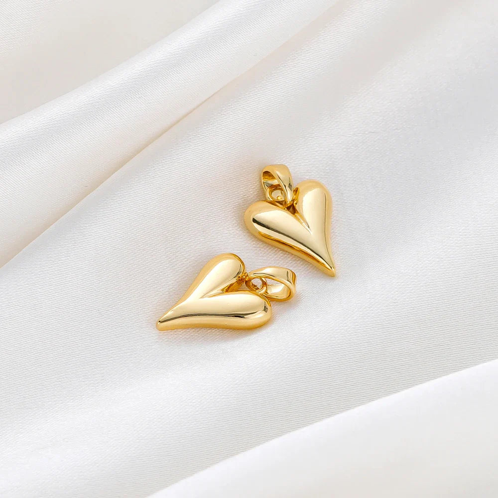 4pcs/lot 14K 18K Gold Plated Heart Charm with Jump Ring Necklace Making Supplies Solid Love Pendant For DIY Jewelry Accessories