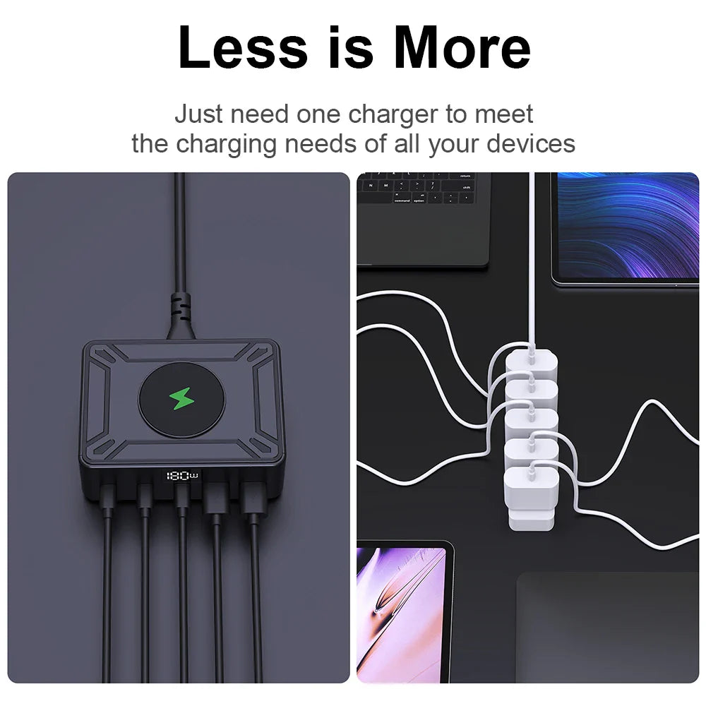 Ueetop 205W GaN Charger Digital Display Desktop USB Type C Charger PD 100W PPS 45W QC4.0 Fast Charging For Laptop Tablet Phone