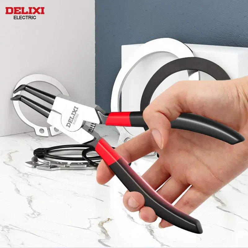 DELIXI ELECTRIC 5-In Circlip Pliers,Needle nose Pliers,Retaining Ring Pliers,for Removing Installing Puller Locking Rings Shafts