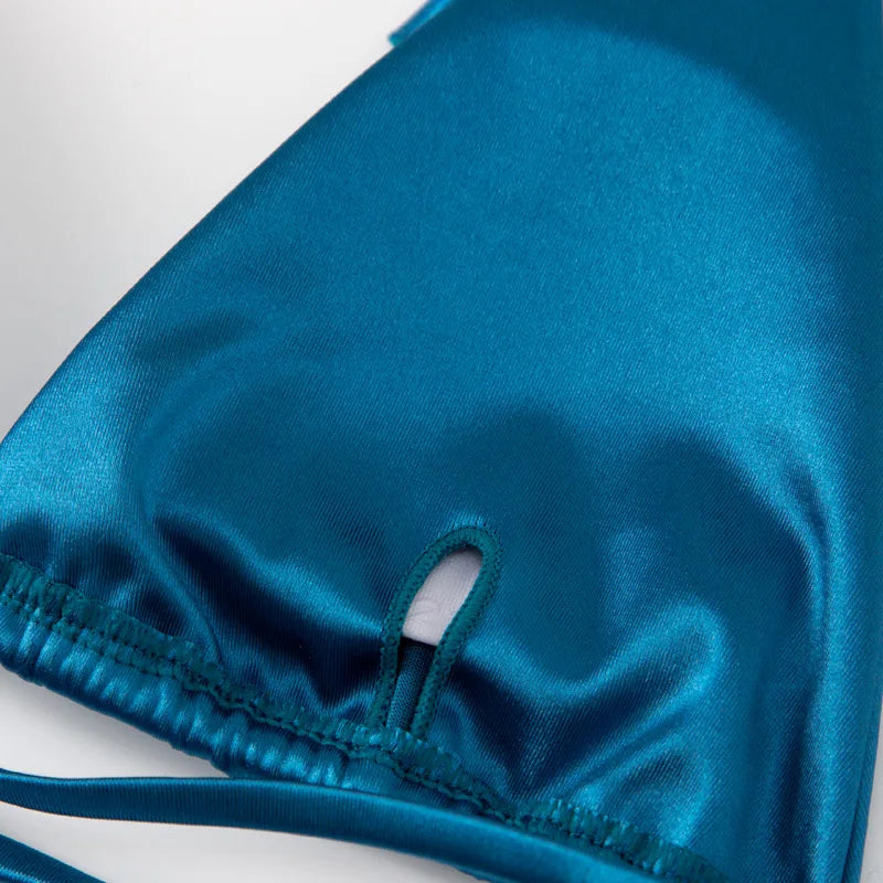 Halter Brazilian Metallic Satin Bikini Women Swimwear Female Swimsuit Two-pieces Bikini Set High Cut Bathing Suit Swim Beachwear