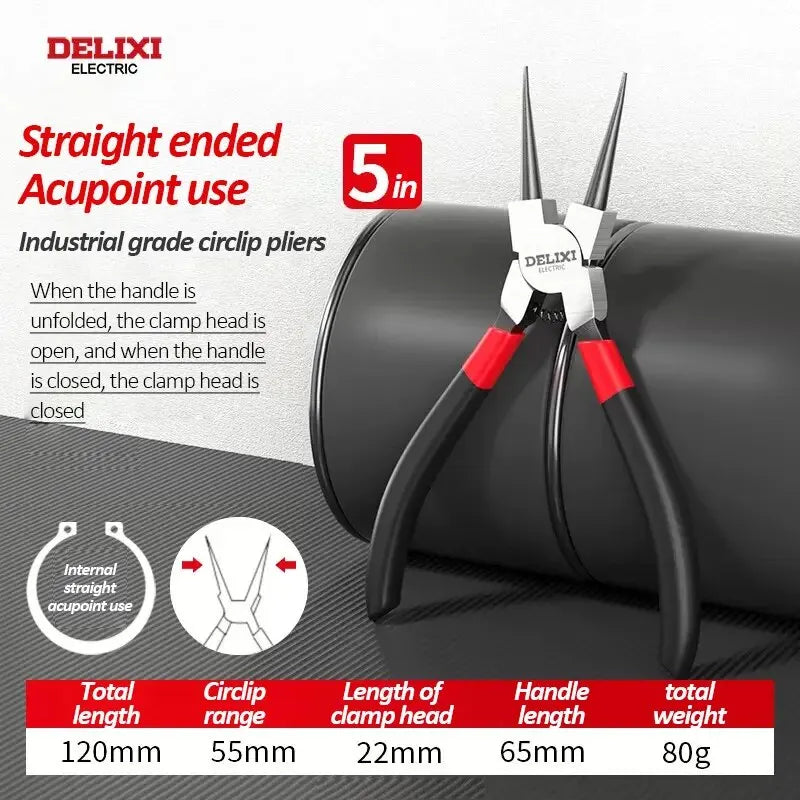 DELIXI ELECTRIC 5-In Circlip Pliers,Needle nose Pliers,Retaining Ring Pliers,for Removing Installing Puller Locking Rings Shafts