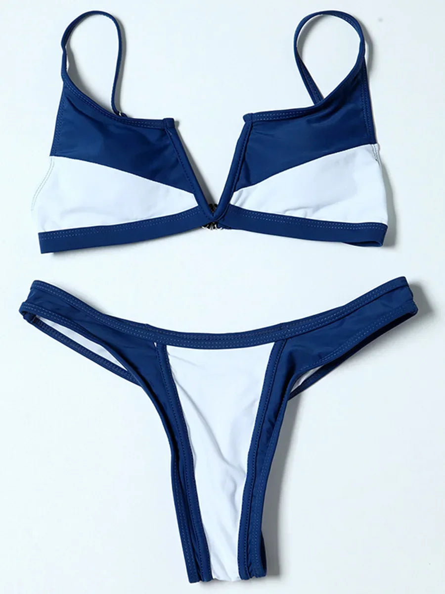 Splicing Denim V Shaped Thong Bikini Women Swimsuit Female Swimwear Two Pieces Bikini Set Bather Push Up Bathing Suit Swim Lady