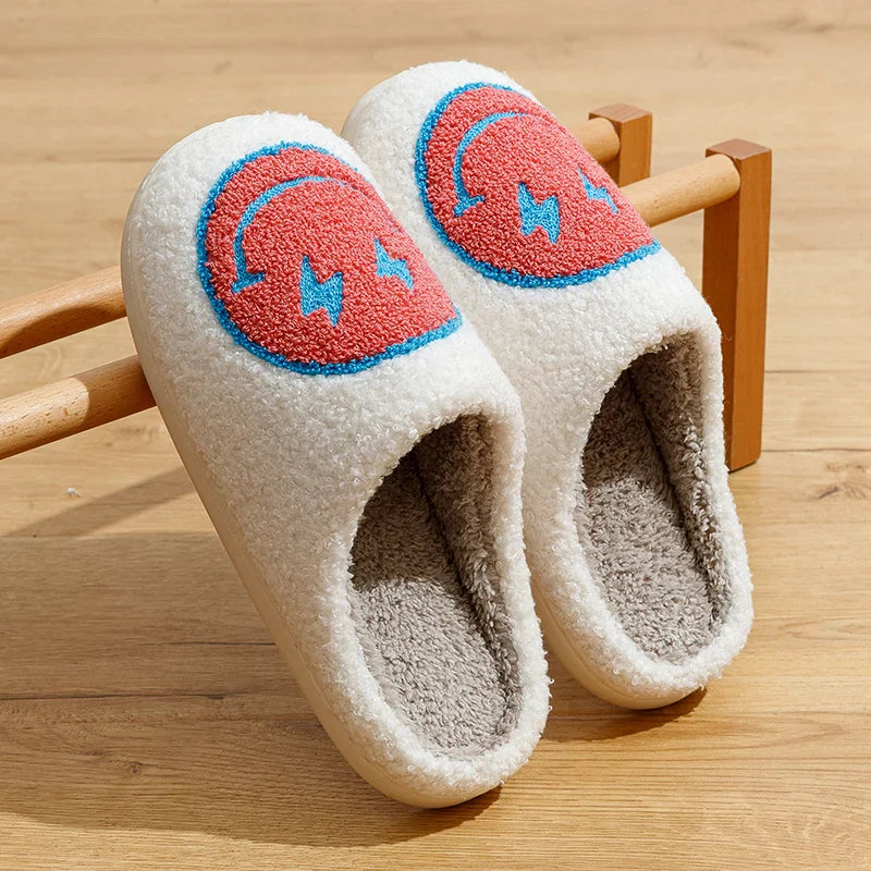 Women Slippers Cute Lightning Smile Face House Funny Ladies Casual Footwear Winter Indoor Shoes Fluffy Smiling Slides for Home