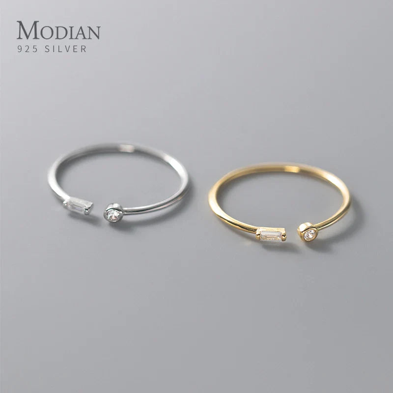 Modian Real 925 Sterling Silver Simple Thin Clear CZ Finger Rings Adjustable 14K Gold Ring For Women Wedding Jewelry Gifts