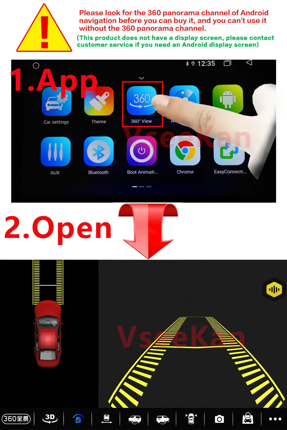 Car 360° panoramic system camera for Android multimedia screen, Android multimedia system with 360APP function